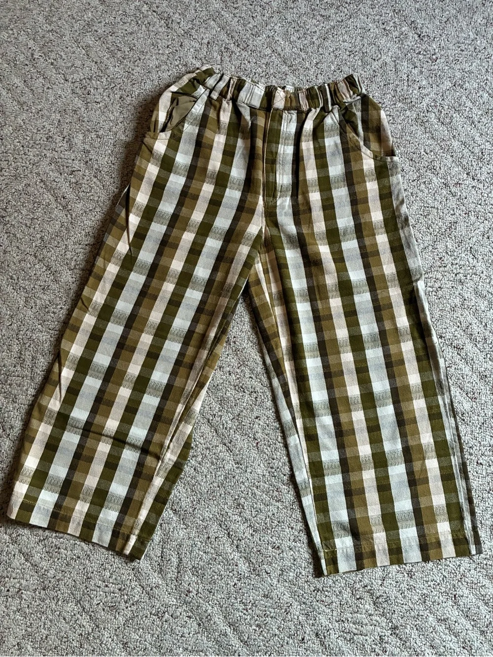 Free People Olive & Cream Plaid Relaxed Pants